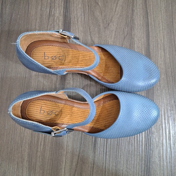 BOC Perforated Blue Leather Wedge Mary Jane Casual Clog Women's Shoes Size 7M - Picture 5 of 8